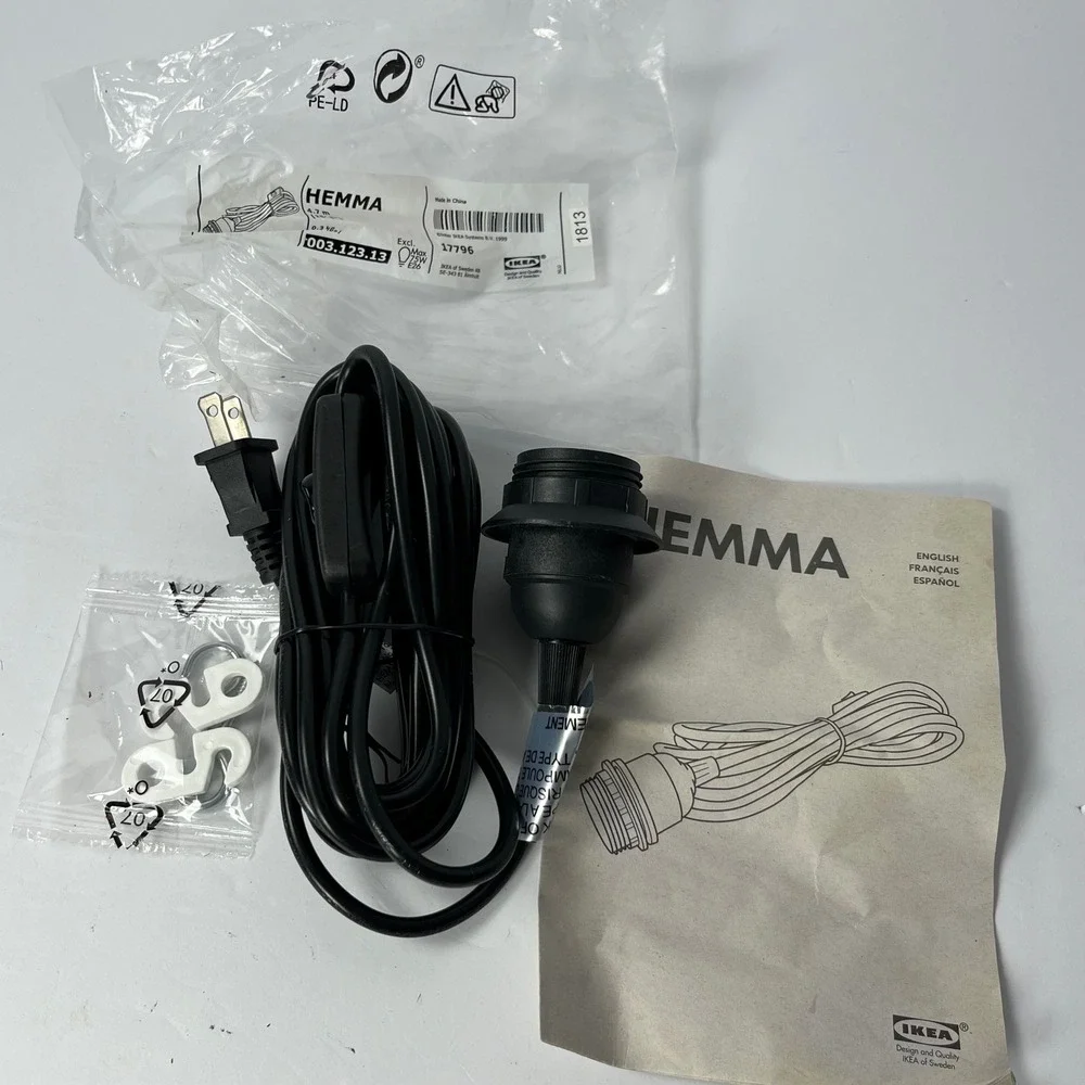IKEA Hemma Pendant Lamp Cord Set Blk 15ft 5in E26 75W 003.123.13 Swag Light NEW